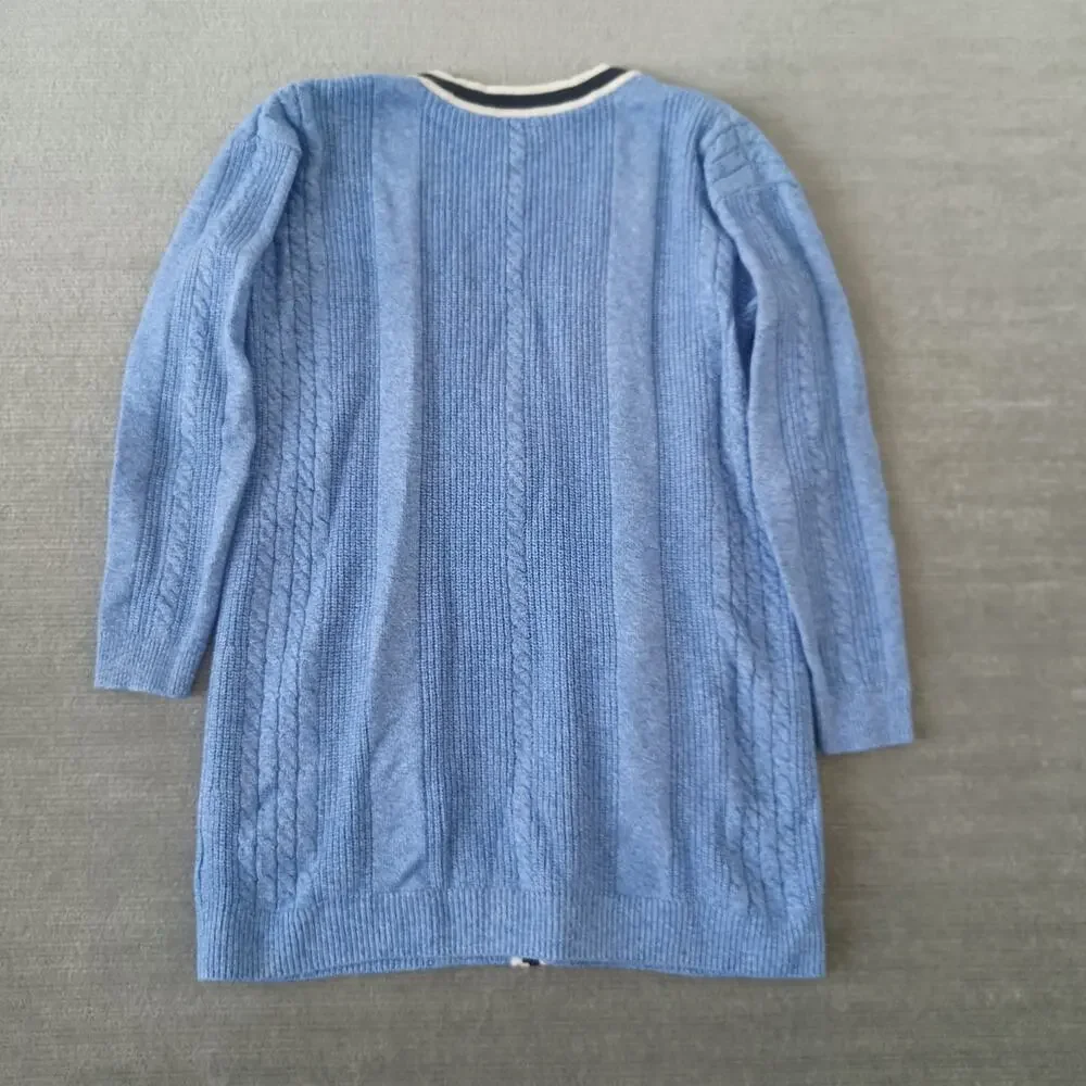 Talbots Cable Knit Cardigan Women M Blue Deep V-Neck Heavyweight Grannycore Cozy